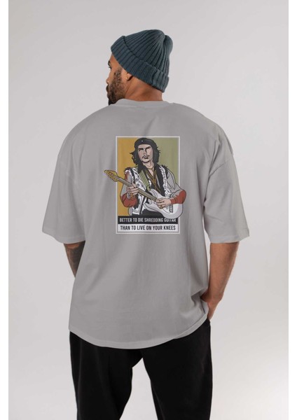 Che Guevara Arka Baskılı Gri Oversize T-Shirt Unisex Erkek Kadın Bisiklet Yaka
