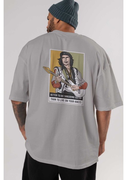 Che Guevara Arka Baskılı Gri Oversize T-Shirt Unisex Erkek Kadın Bisiklet Yaka