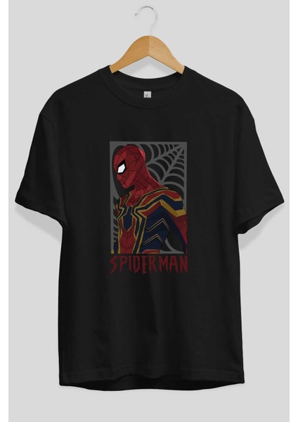 Spiderman (8) Ön Baskılı Siyah Oversize T-Shirt Bisiklet Yaka Erkek Kadın fiyatları