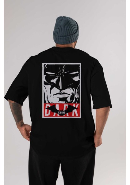Batman (23) Arka Baskılı Siyah Oversize T-Shirt Bisiklet Yaka Pamuk Erkek Kadın