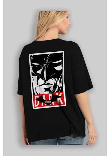 Batman (23) Arka Baskılı Siyah Oversize T-Shirt Bisiklet Yaka Pamuk Erkek Kadın fırsatları