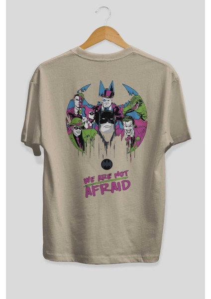 Batman Joker Arka Baskılı Bej Oversize T-Shirt Bisiklet Yaka Pamuk Erkek Kadın fiyatları