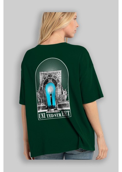 No Rules No Limits Arka Baskılı Zümrüt Yeşili Oversize T-Shirt Unisex Erkek Kadın Bisiklet Yaka fırsatları