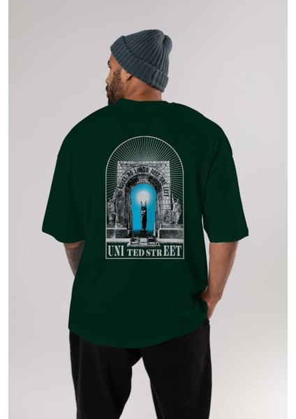 No Rules No Limits Arka Baskılı Zümrüt Yeşili Oversize T-Shirt Unisex Erkek Kadın Bisiklet Yaka indirimleri