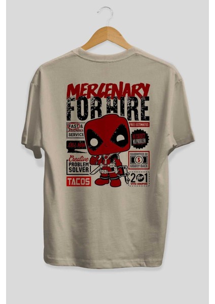 Deadpool (18) Arka Baskılı Bej Oversize T-Shirt Bisiklet Yaka Pamuk Erkek Kadın fiyatları