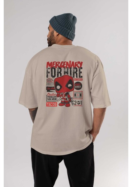Deadpool (18) Arka Baskılı Bej Oversize T-Shirt Bisiklet Yaka Pamuk Erkek Kadın fırsatları