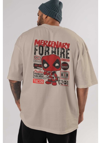 Deadpool (18) Arka Baskılı Bej Oversize T-Shirt Bisiklet Yaka Pamuk Erkek Kadın indirimleri
