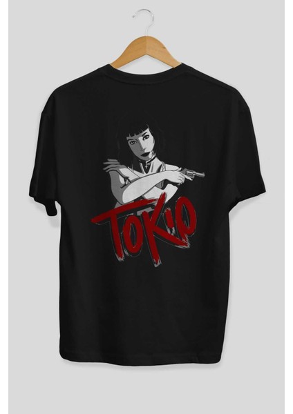 La Casa De Papel (10) Arka Baskılı Siyah Oversize T-Shirt Bisiklet Yaka Pamuk Erkek Kadın