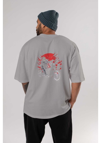 Zombie Slayer Arka Baskılı Gri Oversize T-Shirt Unisex Erkek Kadın Bisiklet Yaka fırsatları