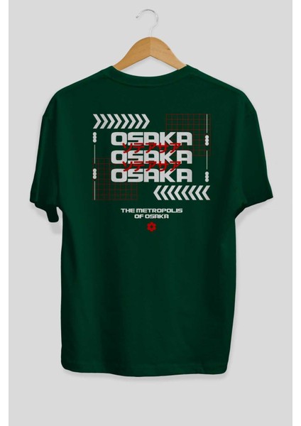 The Metropolis Osaka Arka Baskılı Zümrüt Yeşili Oversize T-Shirt Erkek Kadın Bisiklet Yaka fiyatları