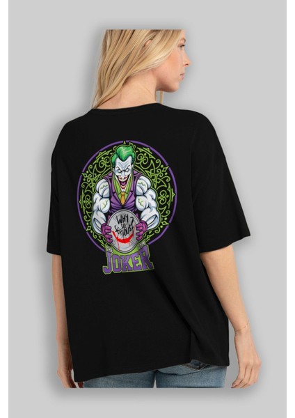 Joker Gym Arka Baskılı Siyah Oversize T-Shirt Bisiklet Yaka Pamuk Erkek Kadın