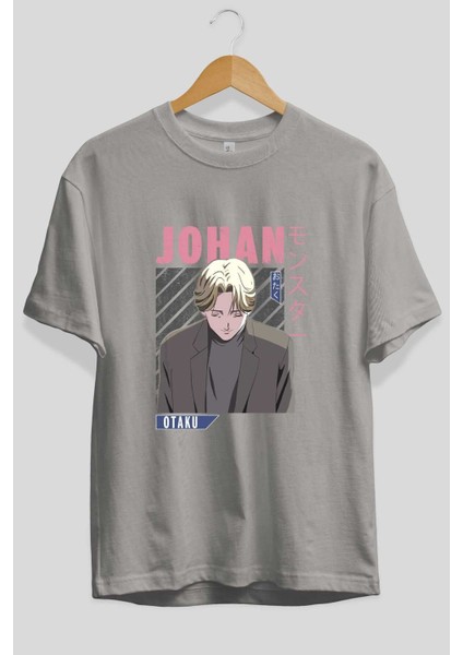 Johan Liebert Monster Anime Ön Baskılı Gri Oversize T-Shirt %100 Pamuk Erkek Kadın