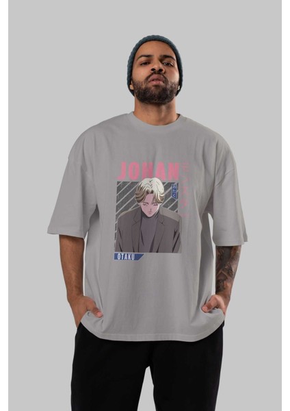 Johan Liebert Monster Anime Ön Baskılı Gri Oversize T-Shirt %100 Pamuk Erkek Kadın