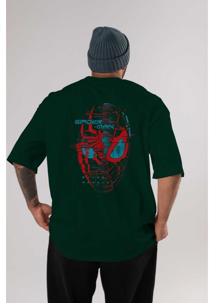 Spiderman (21) Arka Baskılı Zümrüt Yeşili Oversize T-Shirt Bisiklet Yaka Erkek Kadın