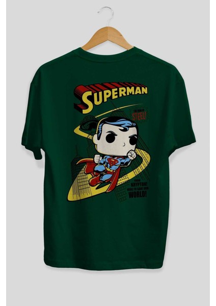 Superman (2) Arka Baskılı Zümrüt Yeşili Oversize T-Shirt Bisiklet Yaka Erkek Kadın fiyatları