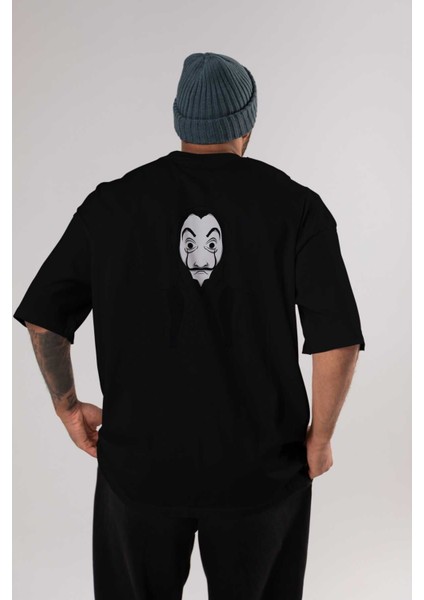 La Casa De Papel (7) Arka Baskılı Siyah Oversize T-Shirt Bisiklet Yaka Pamuk Erkek Kadın