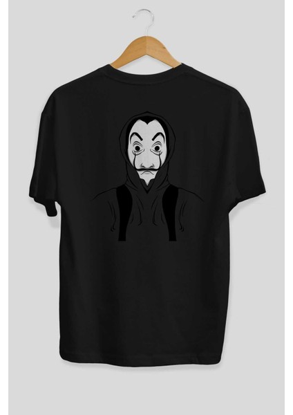 La Casa De Papel (7) Arka Baskılı Siyah Oversize T-Shirt Bisiklet Yaka Pamuk Erkek Kadın