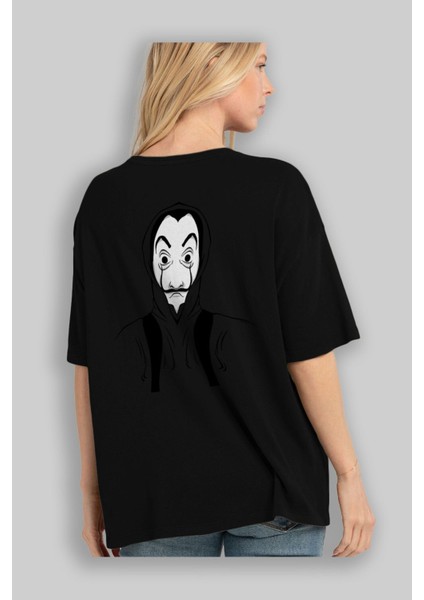 La Casa De Papel (7) Arka Baskılı Siyah Oversize T-Shirt Bisiklet Yaka Pamuk Erkek Kadın