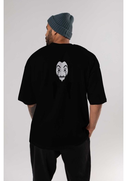 La Casa De Papel (7) Arka Baskılı Siyah Oversize T-Shirt Bisiklet Yaka Pamuk Erkek Kadın