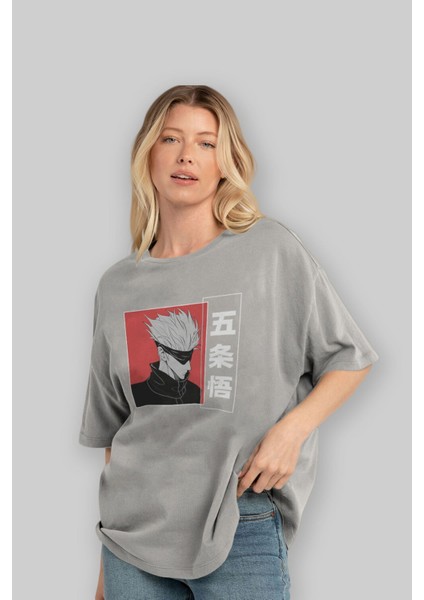 Jujutsu Kaısen 2 Anime Ön Baskılı Gri Oversize T-Shirt %100 Pamuk Erkek Kadın fırsatları