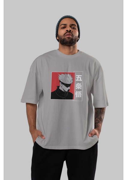 Jujutsu Kaısen 2 Anime Ön Baskılı Gri Oversize T-Shirt %100 Pamuk Erkek Kadın indirimleri