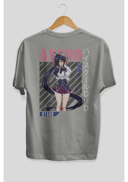Akeno Himejima 4 Anime Arka Baskılı Gri Oversize T-Shirt %100 Pamuk Erkek Kadın fiyatları