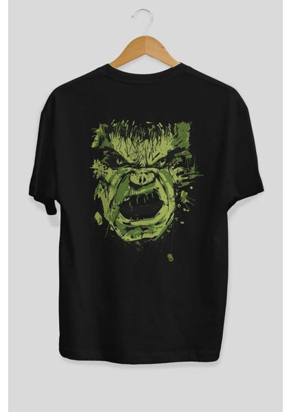 Hulk (4) Arka Baskılı Siyah Oversize T-Shirt Bisiklet Yaka Pamuk Erkek Kadın fiyatları