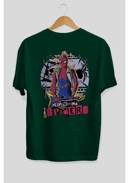 Spiderman Rock Arka Baskılı Zümrüt Yeşili Oversize T-Shirt Bisiklet Yaka Erkek Kadın