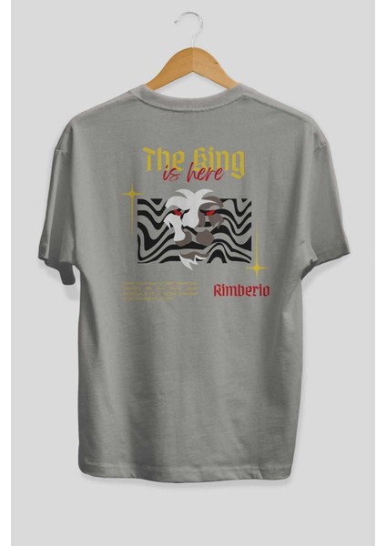 The King Is Here Yazılı Arka Baskılı Gri Oversize T-Shirt Unisex Erkek Kadın Bisiklet Yaka fiyatları