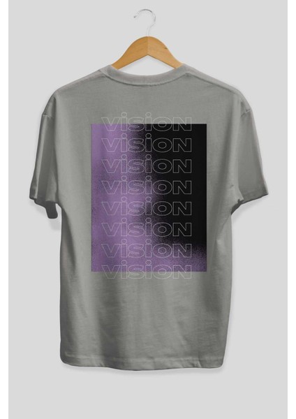 Vision Yazılı Arka Baskılı Gri Oversize T-Shirt Unisex Erkek Kadın Bisiklet Yaka fiyatları