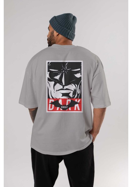 Batman (23) Arka Baskılı Gri Oversize T-Shirt Bisiklet Yaka Pamuk Erkek Kadın fırsatları