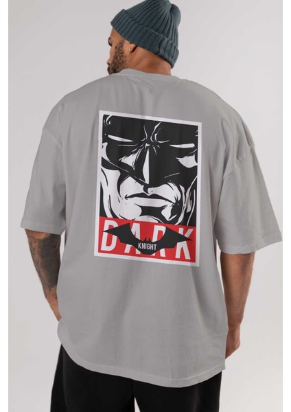 Batman (23) Arka Baskılı Gri Oversize T-Shirt Bisiklet Yaka Pamuk Erkek Kadın indirimleri