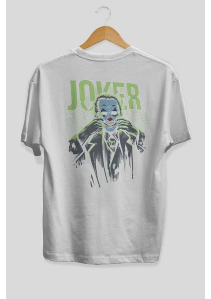 Joker (9) Arka Baskılı Beyaz Oversize T-Shirt Bisiklet Yaka Pamuk Erkek Kadın fiyatları