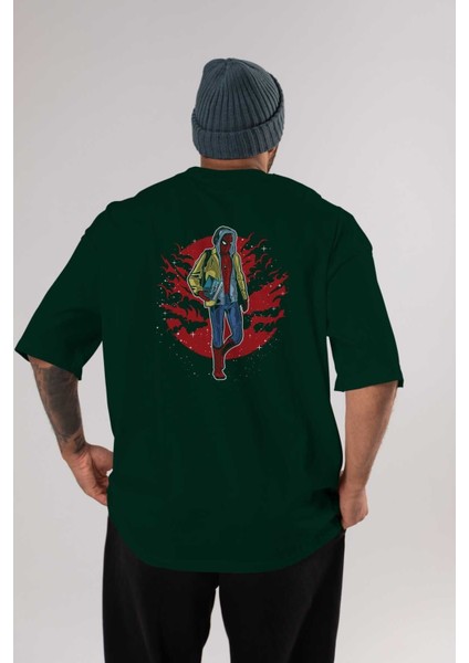 Spıderman 2 Arka Baskılı Zümrüt Yeşili Oversize T-Shirt Erkek Kadın Bisiklet Yaka