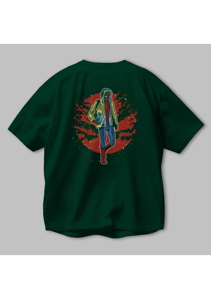 Spıderman 2 Arka Baskılı Zümrüt Yeşili Oversize T-Shirt Erkek Kadın Bisiklet Yaka modelleri