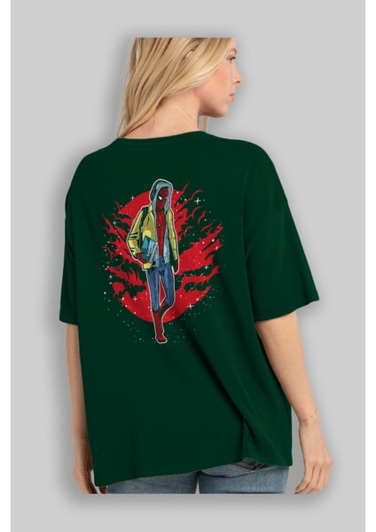 Spıderman 2 Arka Baskılı Zümrüt Yeşili Oversize T-Shirt Erkek Kadın Bisiklet Yaka fırsatları