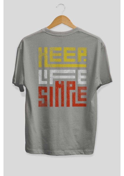 Keep Life Simple Yazılı Arka Baskılı Gri Oversize T-Shirt Unisex Erkek Kadın Bisiklet Yaka fiyatları