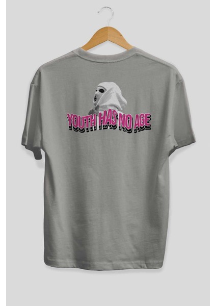 Youth Has No Age Arka Baskılı Gri Oversize T-Shirt Unisex Erkek Kadın Bisiklet Yaka fiyatları