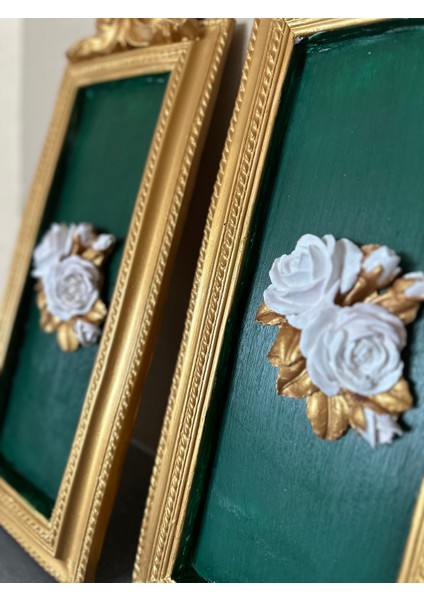 Zümrüt Yeşil Gül Detaylı Altın Tablo 2li Set 50 cm fırsatları