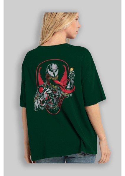 Venom (17) Arka Baskılı Zümrüt Yeşili Oversize T-Shirt Bisiklet Yaka Erkek Kadın fırsatları
