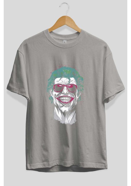 Joker 1 Ön Baskılı Gri Oversize T-Shirt Bisiklet Yaka Pamuk Erkek Kadın fiyatları