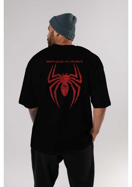 Spiderman (11) Arka Baskılı Siyah Oversize T-Shirt Bisiklet Yaka Pamuk Erkek Kadın indirimleri