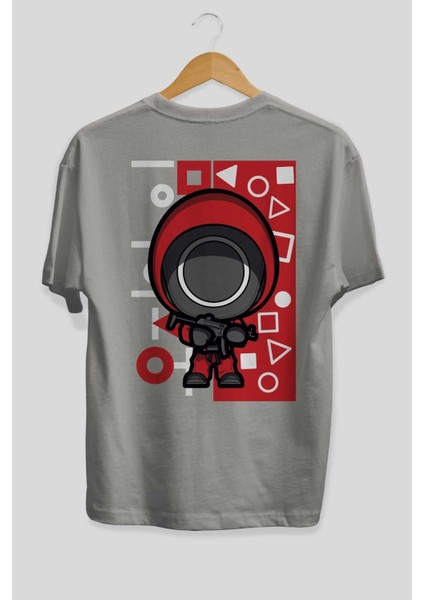 Squid Game (4) Arka Baskılı Gri Oversize T-Shirt Bisiklet Yaka Pamuk Erkek Kadın fiyatları