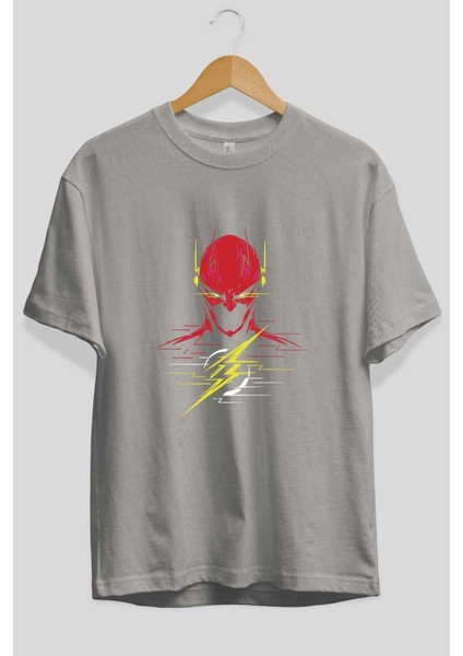 Flash Avengers (2) Ön Baskılı Gri Oversize T-Shirt Bisiklet Yaka Pamuk Erkek Kadın fiyatları
