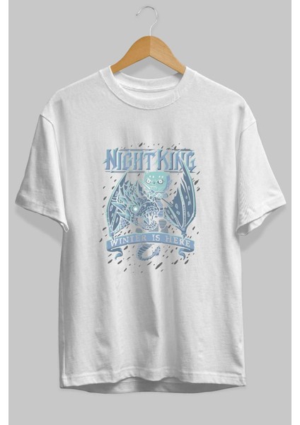 Game Of Thrones Gece Kralı Ön Baskılı Beyaz Oversize T-Shirt Bisiklet Yaka Erkek Kadın fiyatları