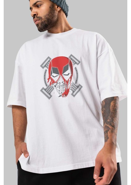 Deadpool (7) Ön Baskılı Beyaz Oversize T-Shirt Bisiklet Yaka Erkek Kadın modelleri