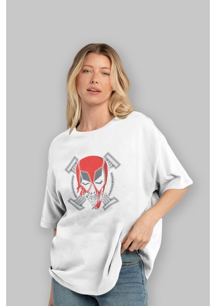Deadpool (7) Ön Baskılı Beyaz Oversize T-Shirt Bisiklet Yaka Erkek Kadın fırsatları