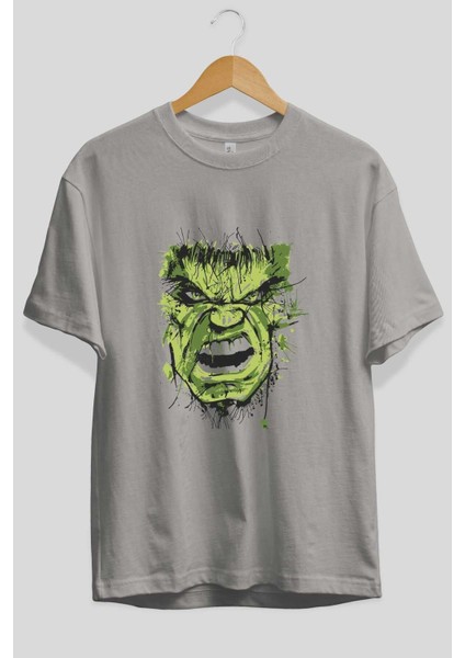 Hulk (4) Ön Baskılı Gri Oversize T-Shirt Bisiklet Yaka Pamuk Erkek Kadın fiyatları