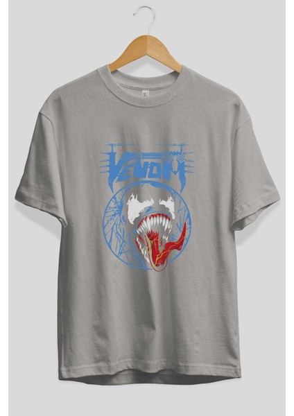 Venom (23) Ön Baskılı Gri Oversize T-Shirt Bisiklet Yaka Pamuk Erkek Kadın fiyatları