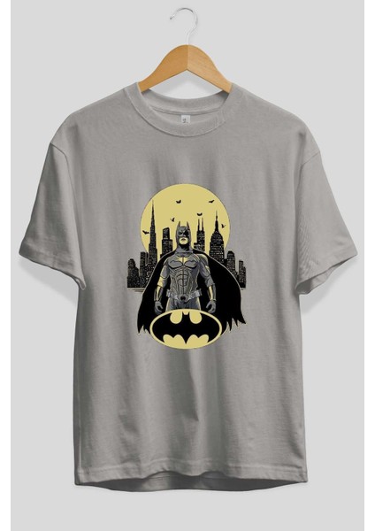 Batman 6 Ön Baskılı Gri Oversize T-Shirt Bisiklet Yaka Pamuk Erkek Kadın fiyatları